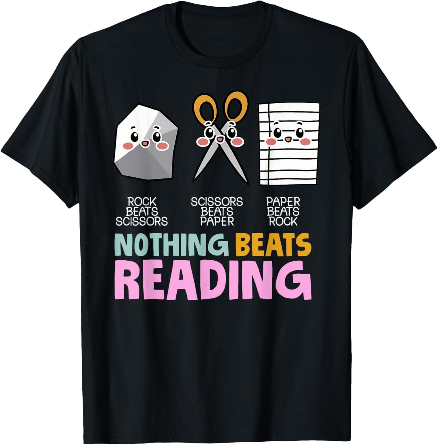 Nothing Beats Reading Rock Paper Scissors Funny T-Shirt - T-Shirt | Black