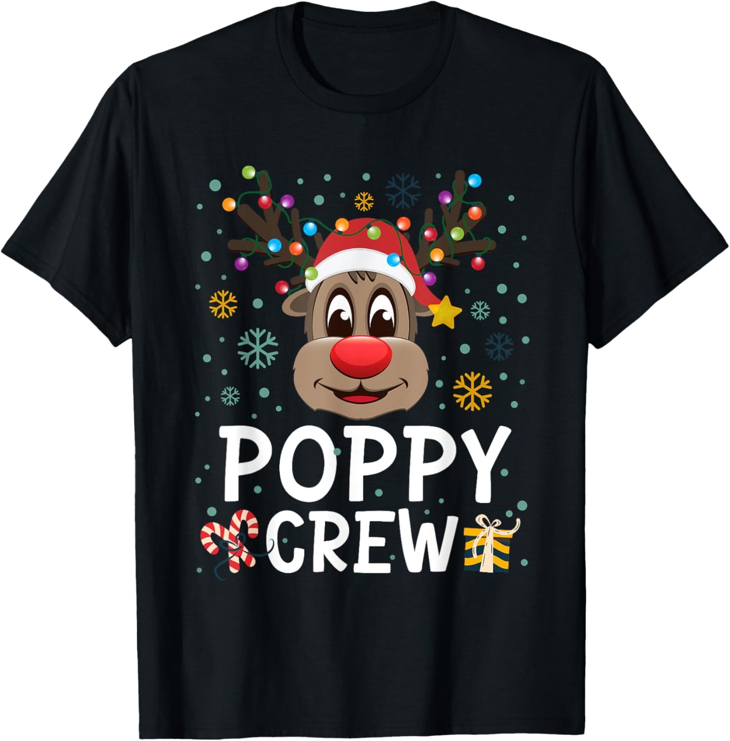 Rudolph Christmas Poppy Crew Reindeer Xmas Family Matching T-Shirt - T-Shirt | Black