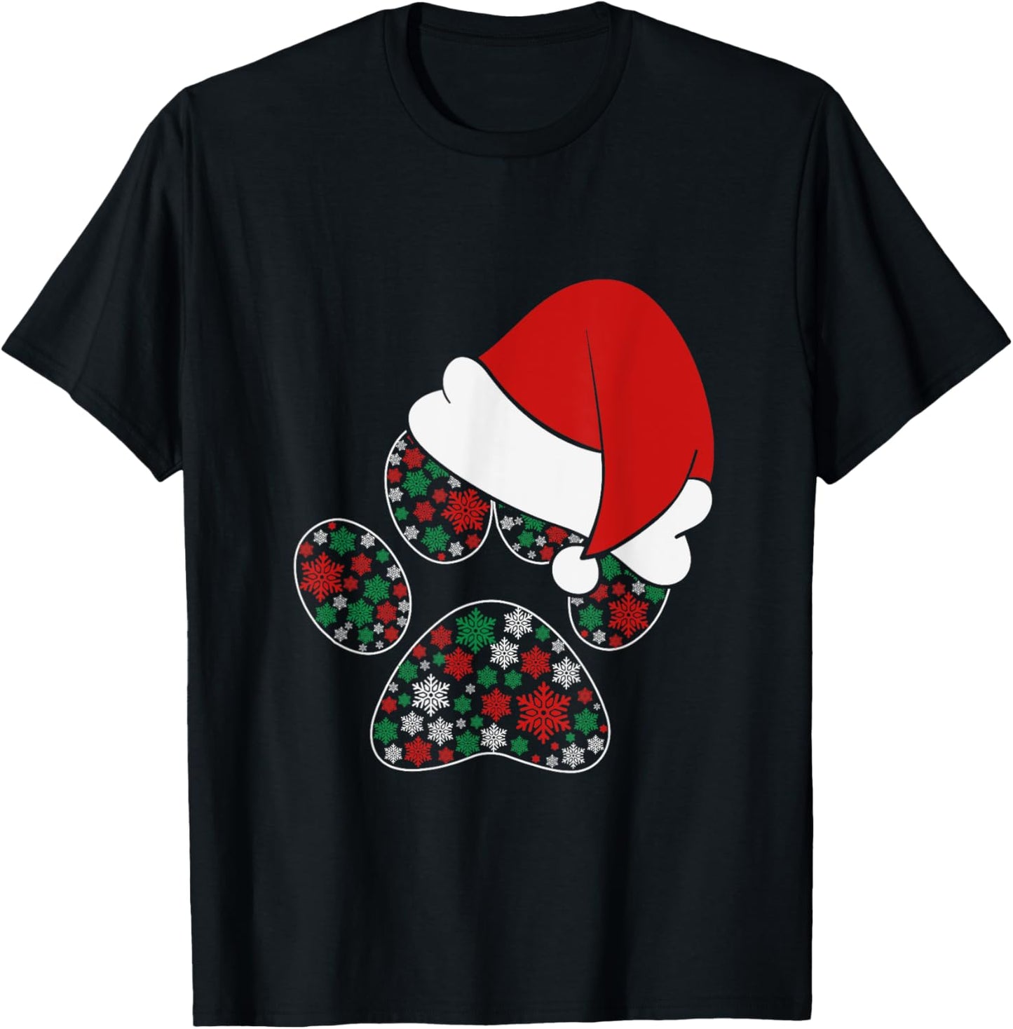 Dog Paw Snowflakes Santa Hat Christmas Dog Lovers Men Women Kids T-Shirt - T-Shirt | Black