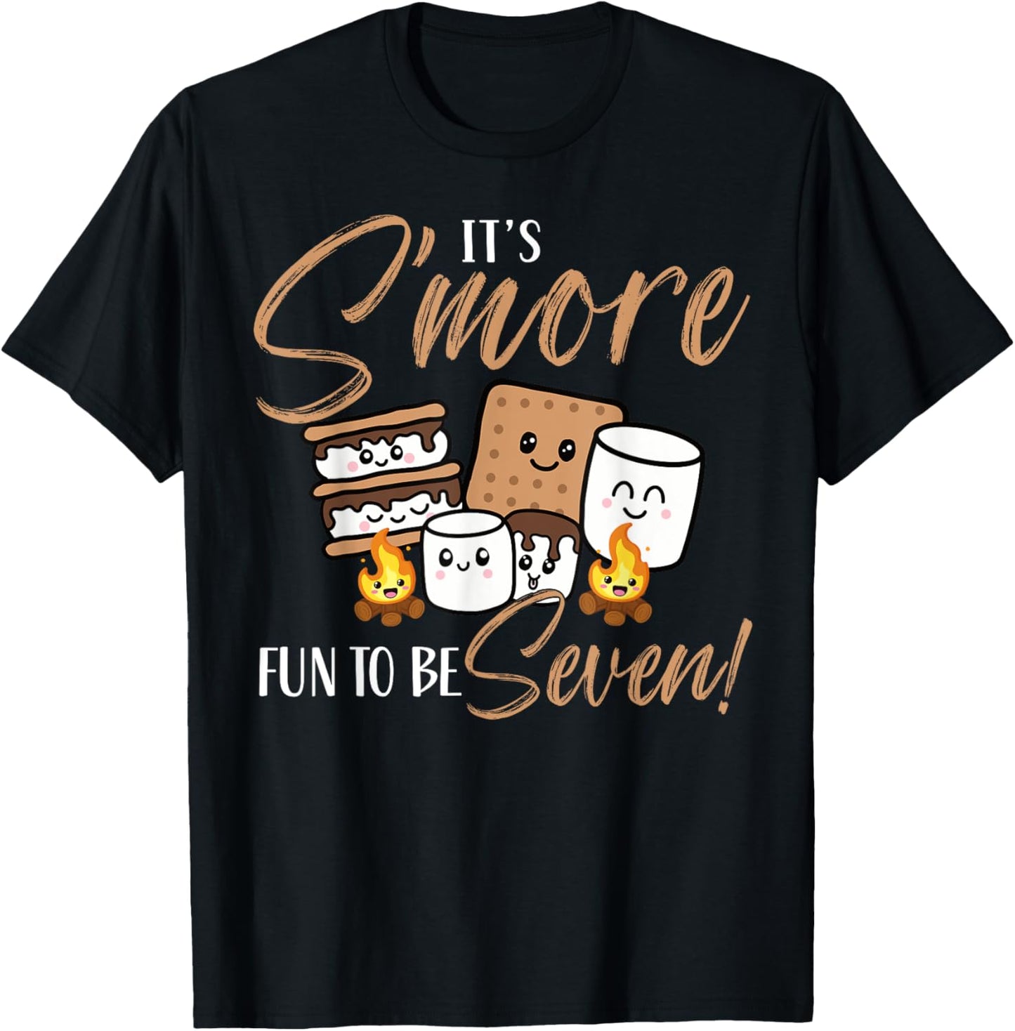 Birthday Campfire Marshmallow It's S'more Fun To Be Seven 7 T-Shirt - T-Shirt | Black