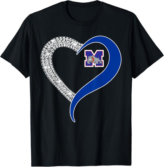 Mason Bulldogs Logo Diamond Heart HS T-Shirt - T-Shirt | Black