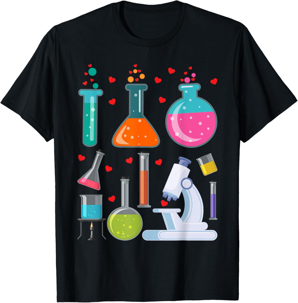 Cute Chemistry Hearts Science Valentines Nerd T-Shirt - T-Shirt | Black
