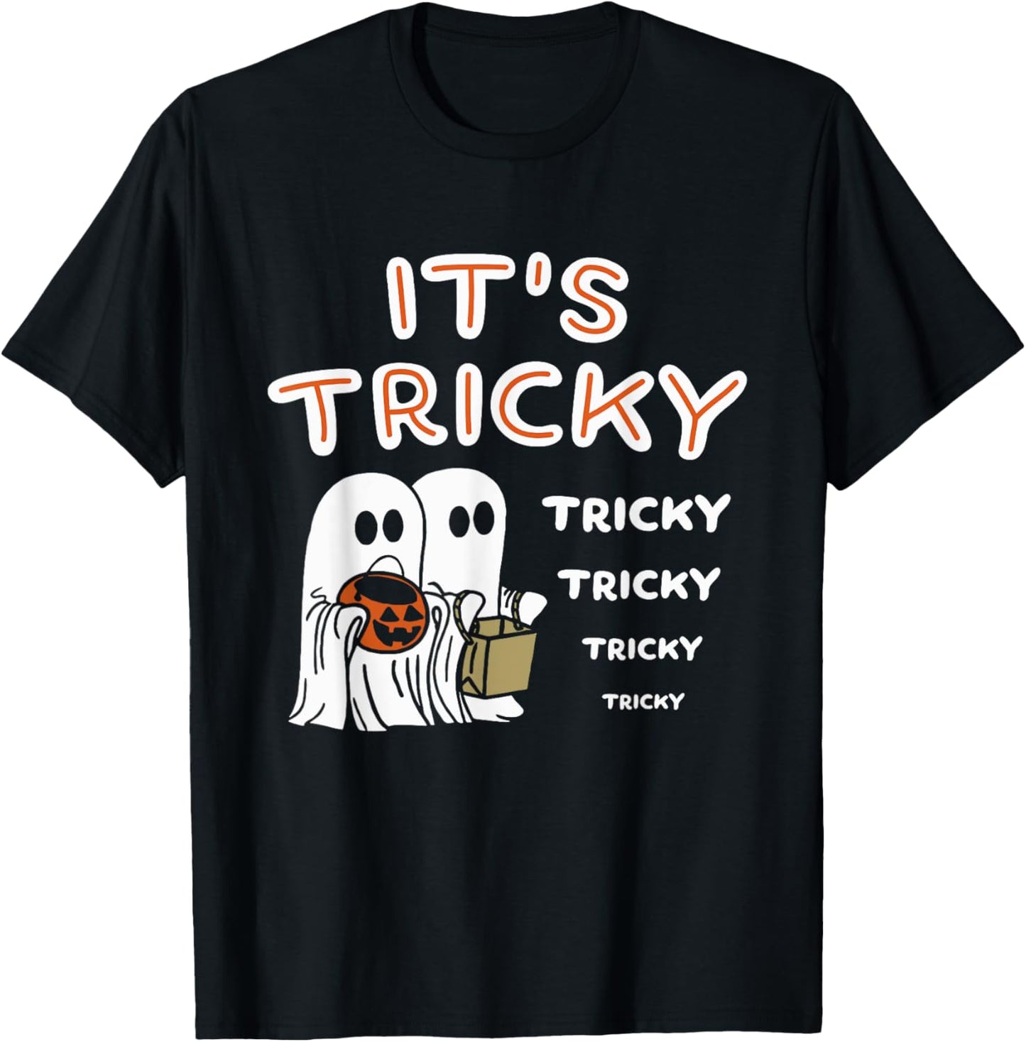 Funny Retro Ghosts Its Tricky Tricky Tricky Spooky Halloween T-Shirt - T-Shirt | Black
