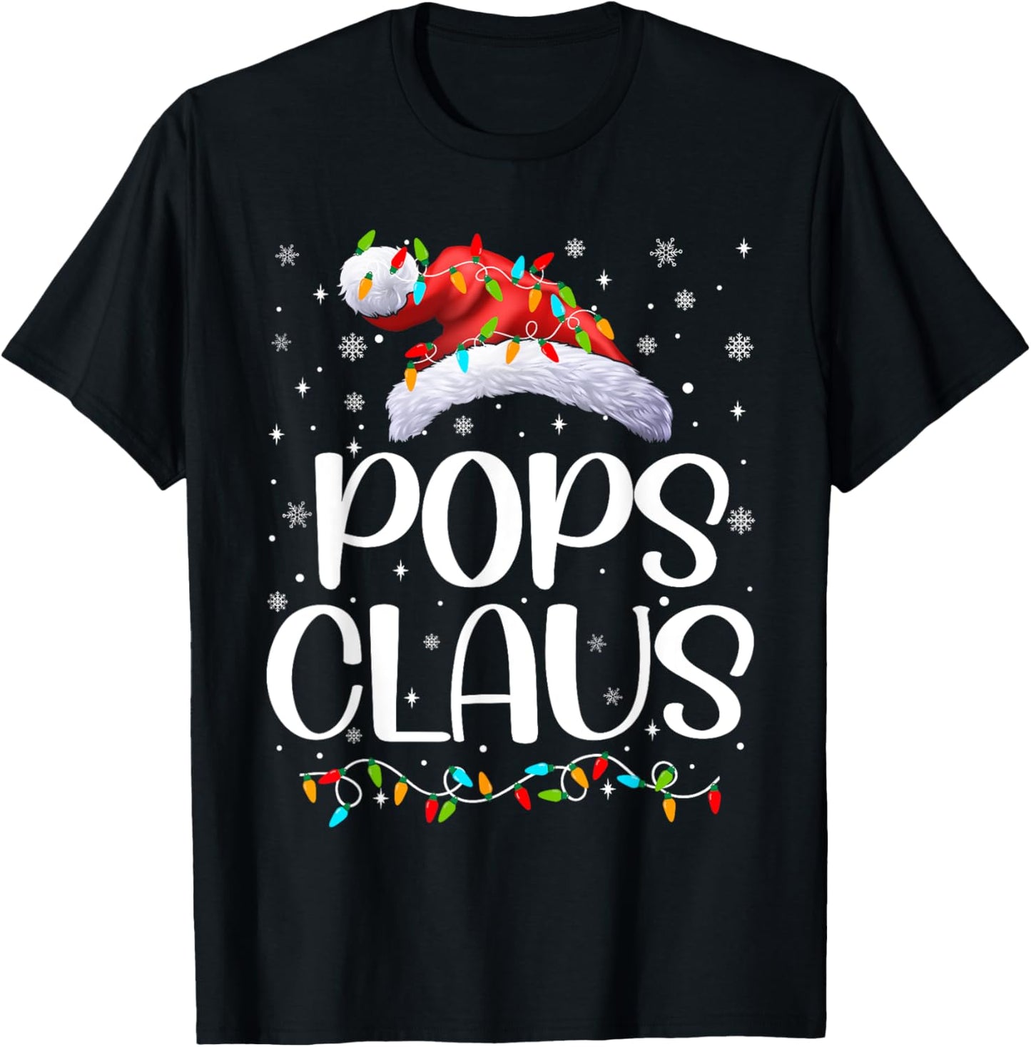 Pops Claus Xmas Lights Christmas Pajama Matching Family T-Shirt - T-Shirt | Black