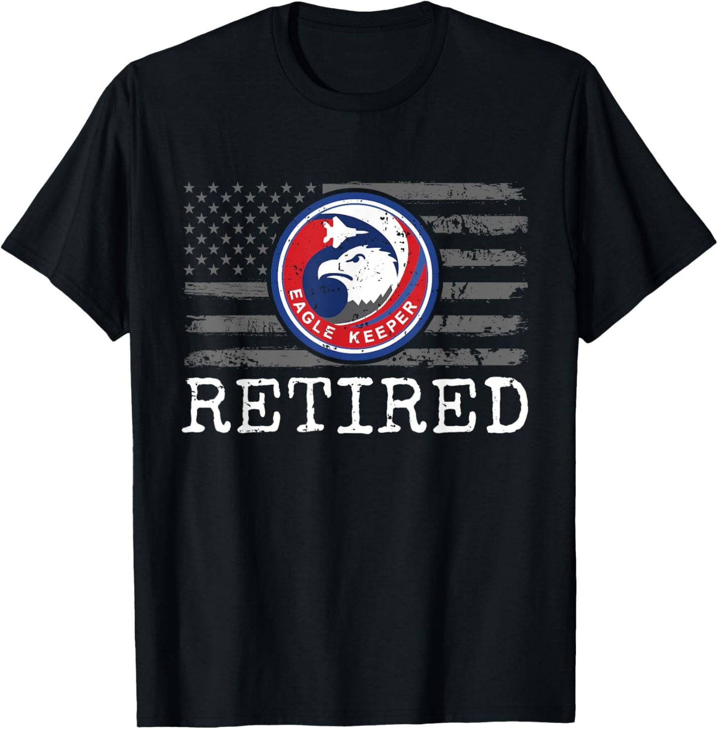 USAF F-15 Eagle Keeper Patch stamped Retired on US Flag T-Shirt - T-Shirt | Black