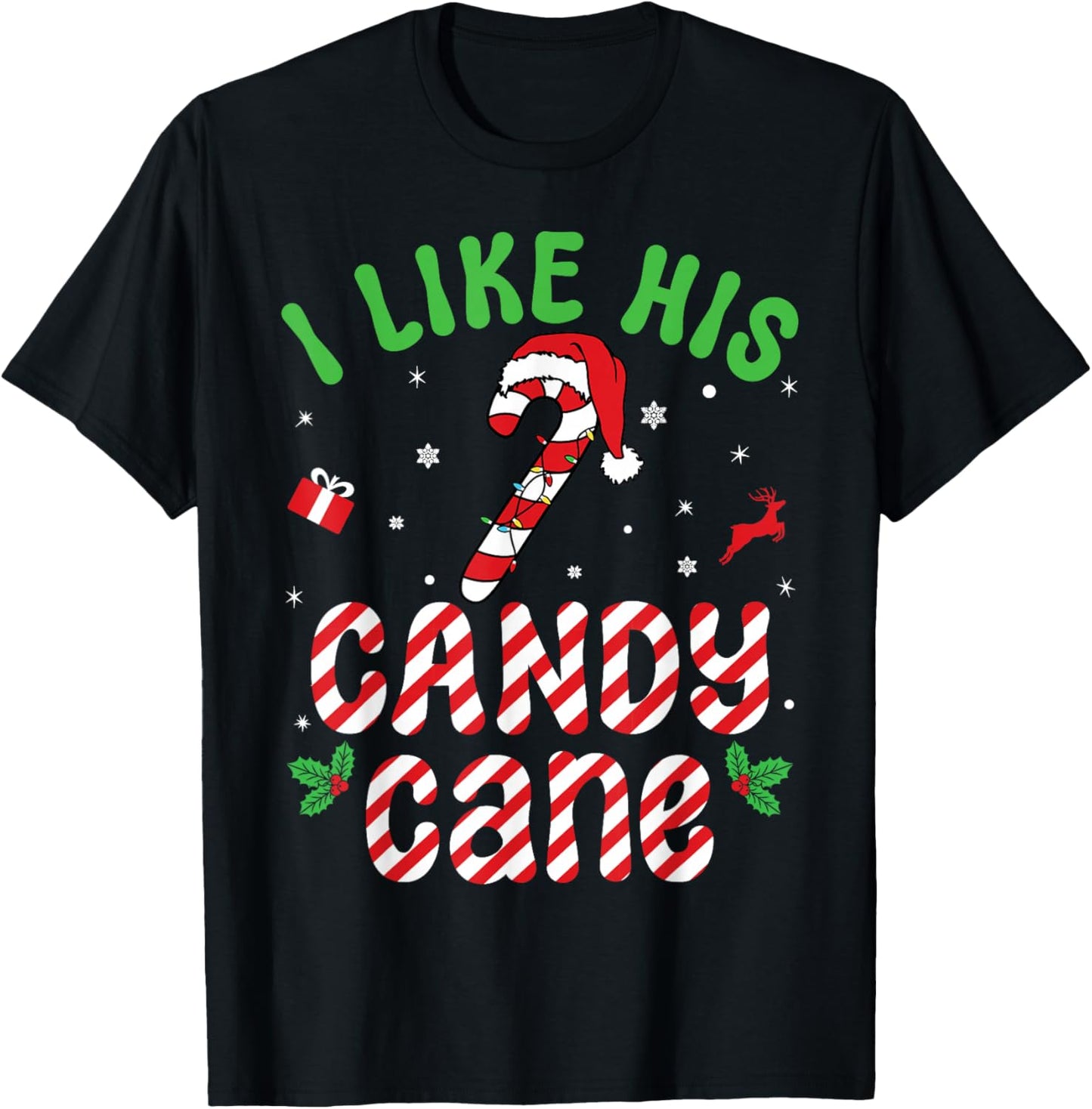 I Like His Candy Cane Family Matching Christmas Couple T-Shirt - T-Shirt | Black