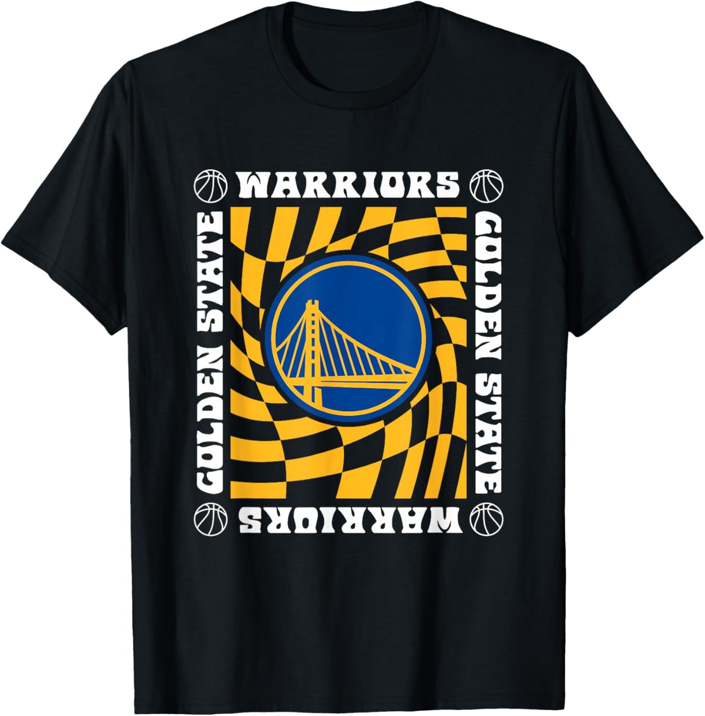 NBA Golden State Warriors Retro Checkerboard Wave T-Shirt - T-Shirt | Black