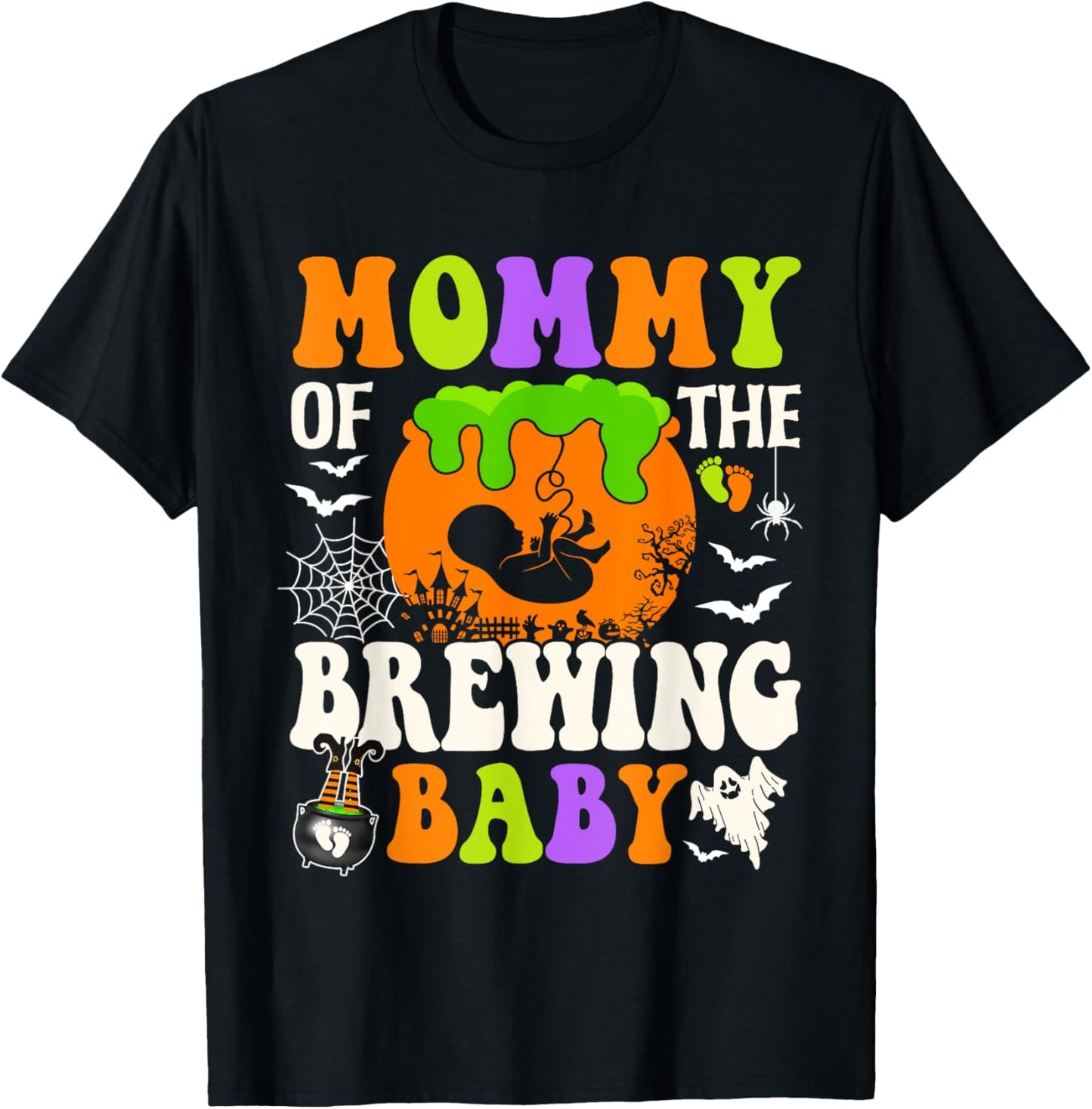 Mommy Of The Brewing Baby Halloween Pregnancy Baby Shower T-Shirt - T-Shirt | Black