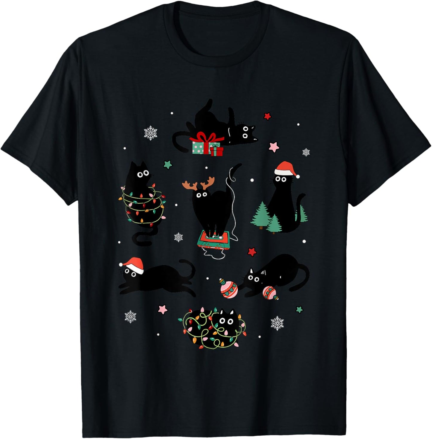 It's Fine I'm Fine Playful Black Cats Funny Kitten Christmas T-Shirt - T-Shirt | Black