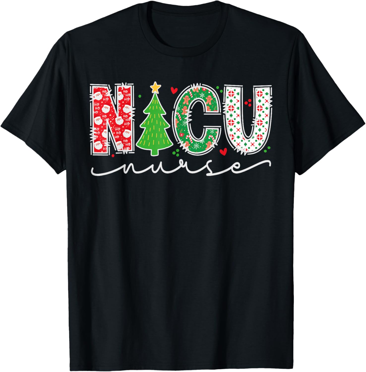 NICU Nurse Christmas Neonatal Intensive Care Unit Nurse Xmas T-Shirt - T-Shirt | Black