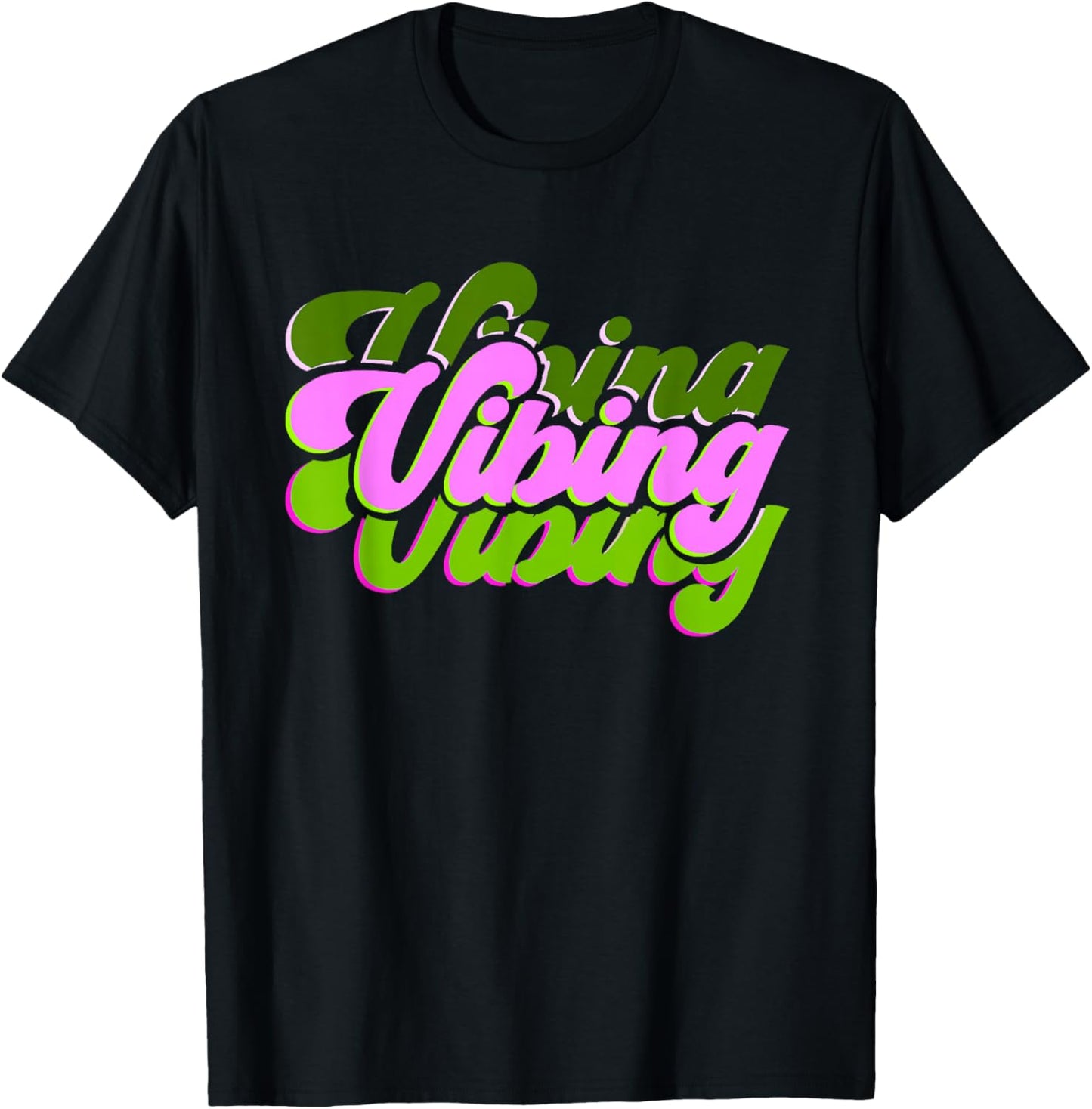 Pink and Green Vibing V2 Green and Pink Graphic T-Shirt - T-Shirt | Black