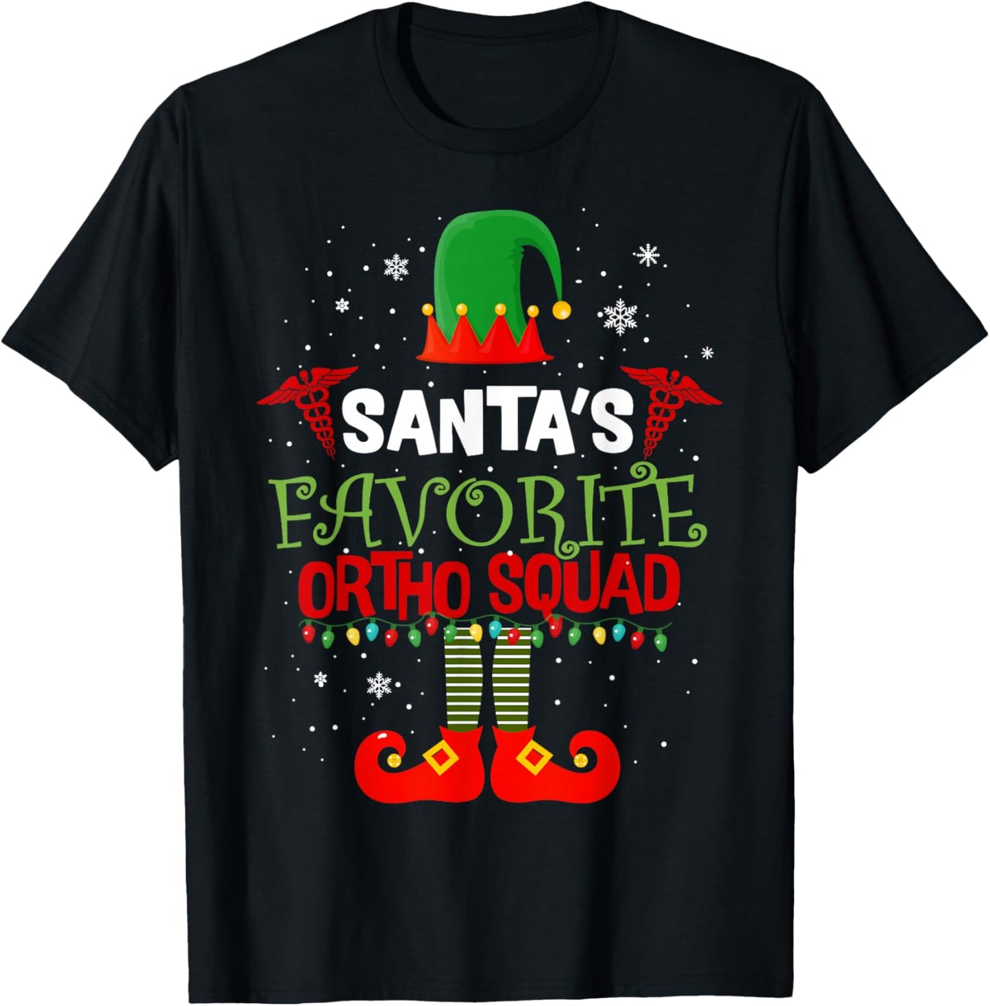 Santa Favorite Ortho Squad Elf Orthodontist Christmas Pajama T-Shirt - T-Shirt | Black