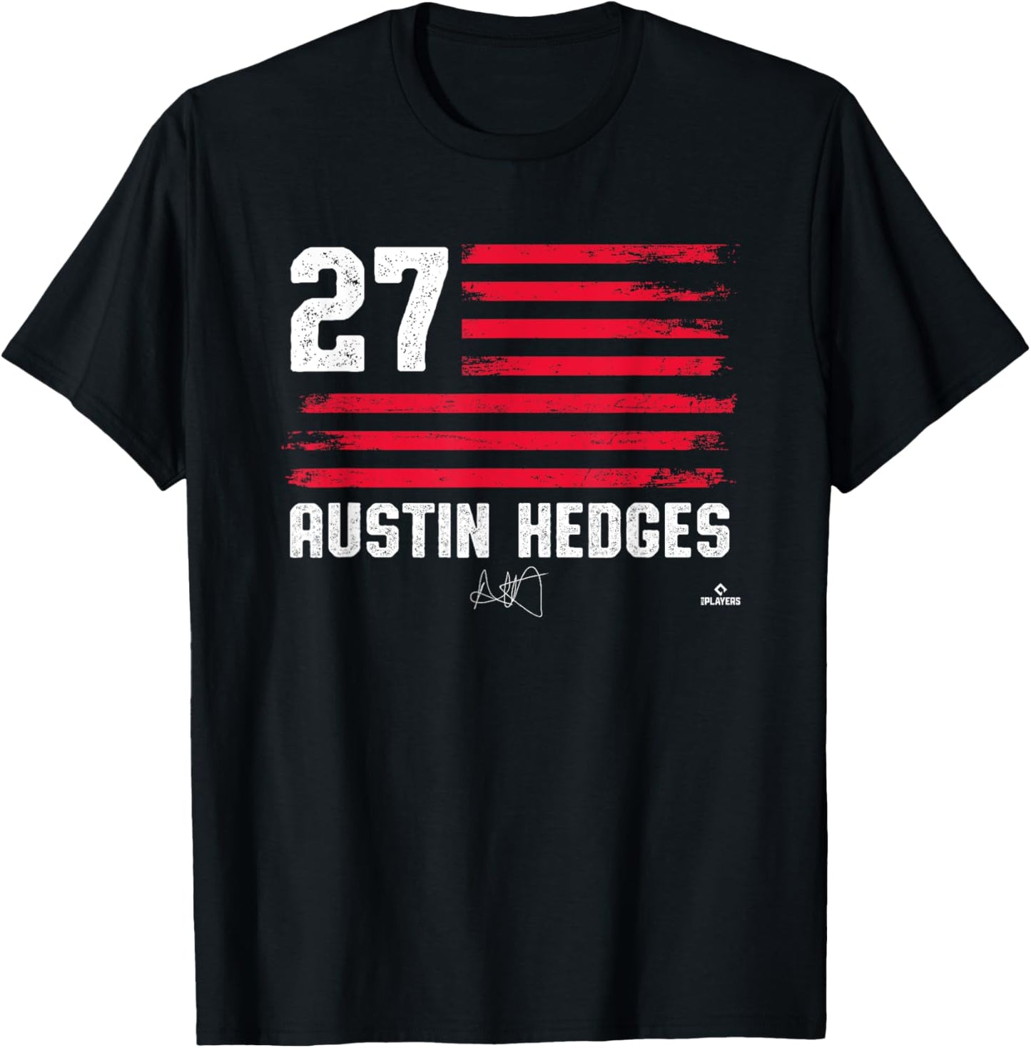Flag Stripes Austin Hedges Cleveland Baseball MLBPA T-Shirt - T-Shirt | Black
