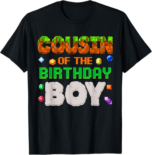 Cousin Of The Birthday Boy Video Gamer Black Boys' Birthday Pixel Number T-Shirt - T-Shirt | Black