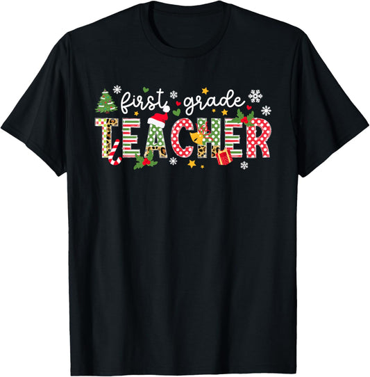 Christmas 1st Grade Teacher Xmas Party - Black, Small, -Adults, Short Sleeve T-Shirt - T-Shirt | Black