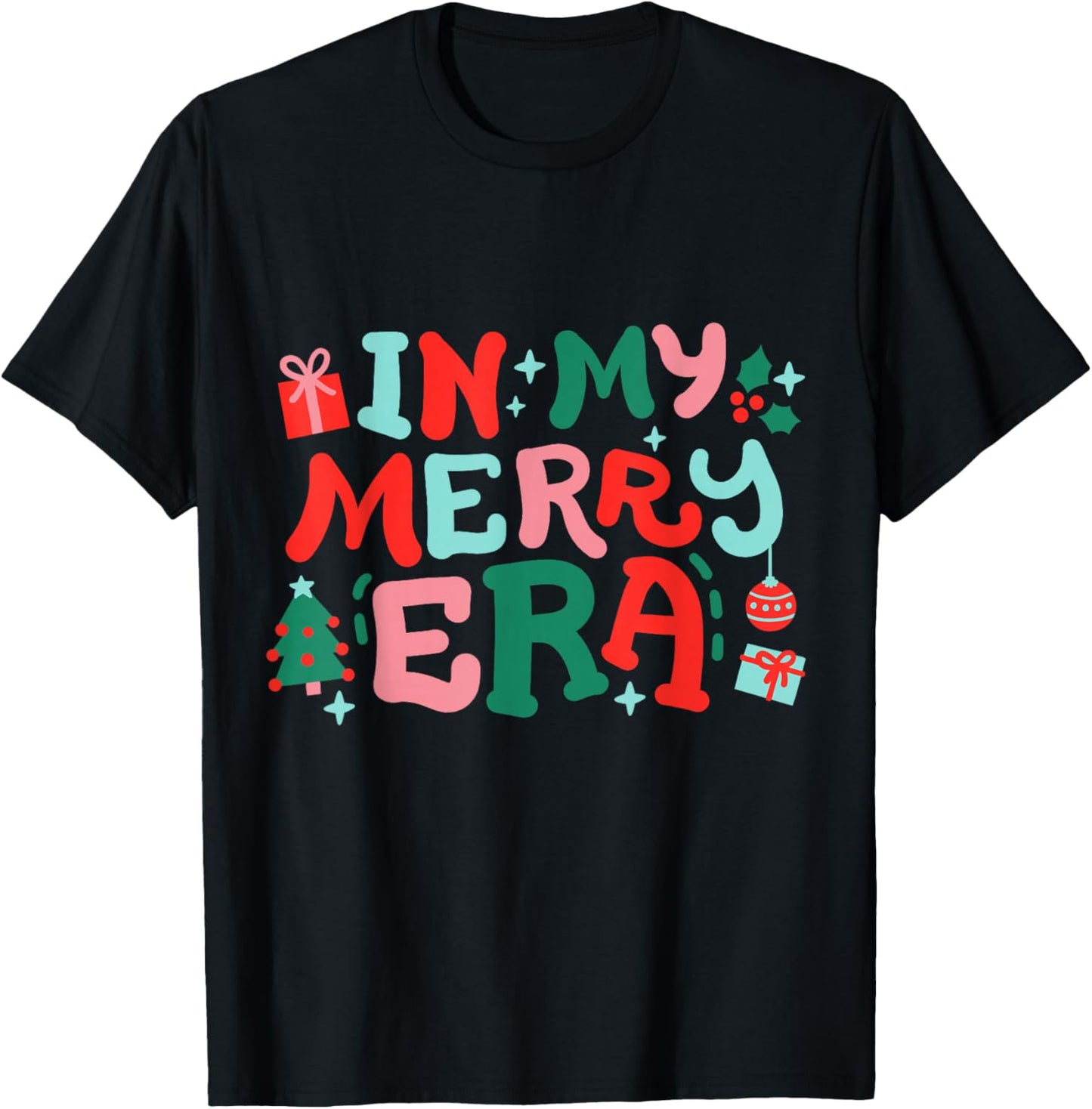 In My Merry Era Cute Retro Groovy Christmas Women Girls Kids T-Shirt - T-Shirt | Black