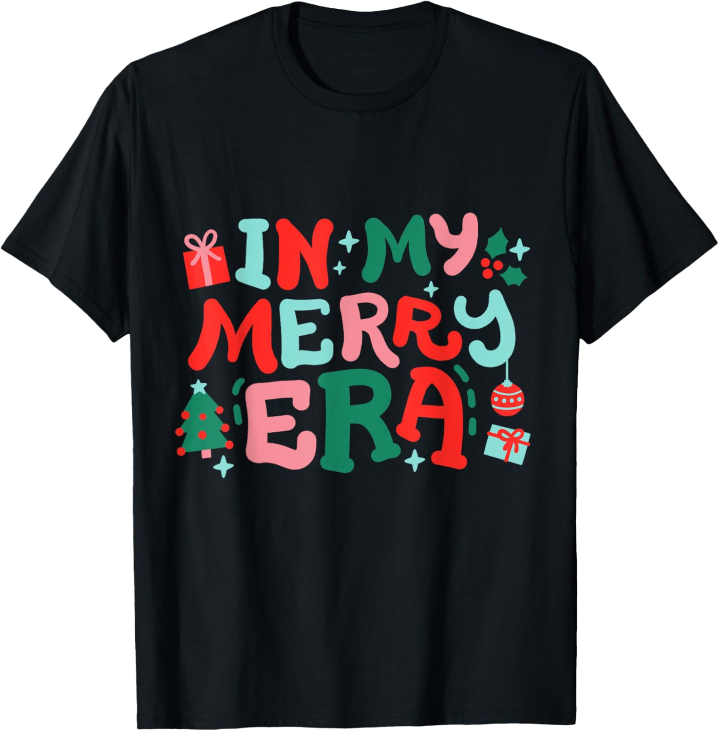 In My Merry Era Cute Retro Groovy Christmas Women Girls Kids T-Shirt - T-Shirt | Black
