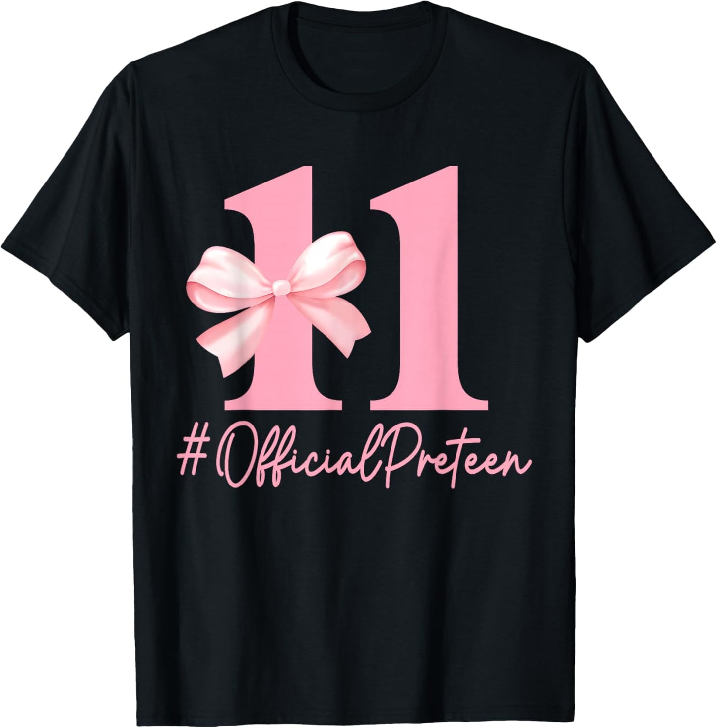 Birthday Girl Pink Coquette Bow 11 Year Old Aesthetic Girly T-Shirt - T-Shirt | Black