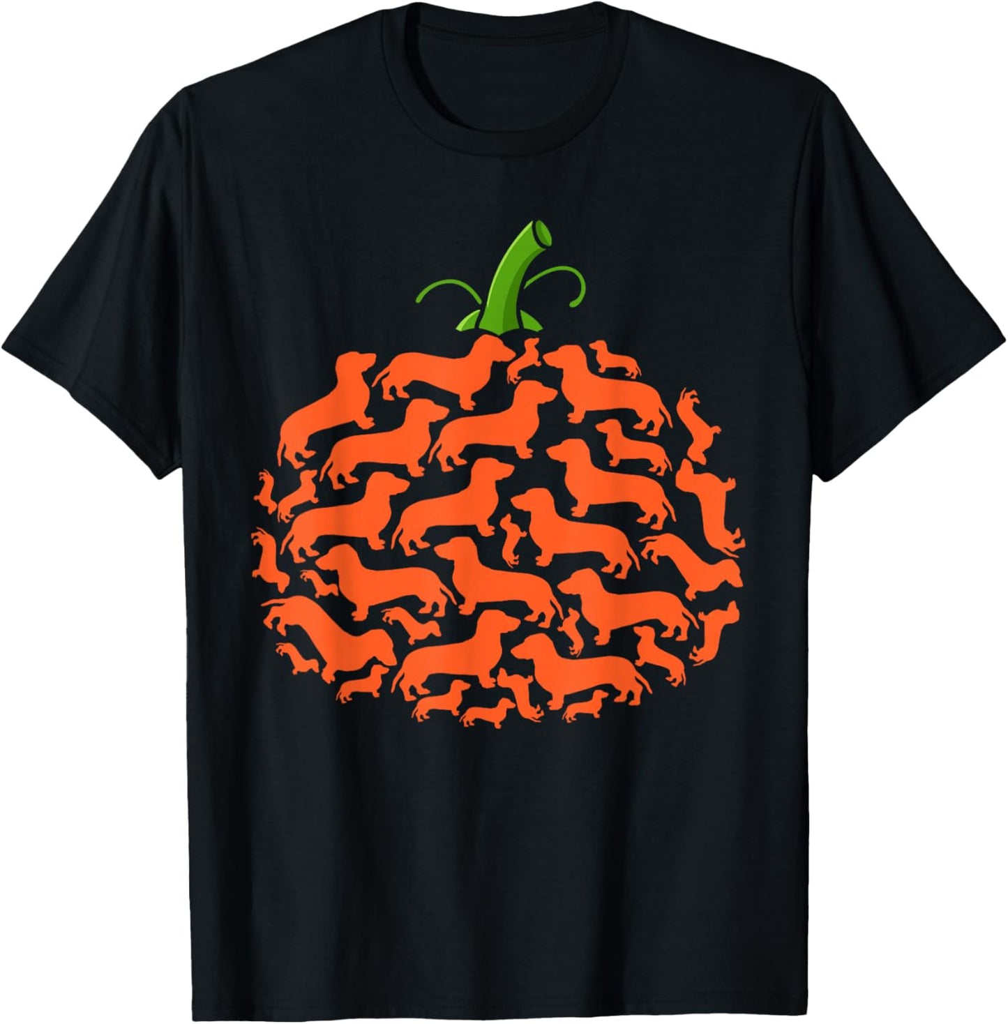 Dachshund Pumpkin Shape Plaid Leopard Dog Autumn Halloween T-Shirt - T-Shirt | Black