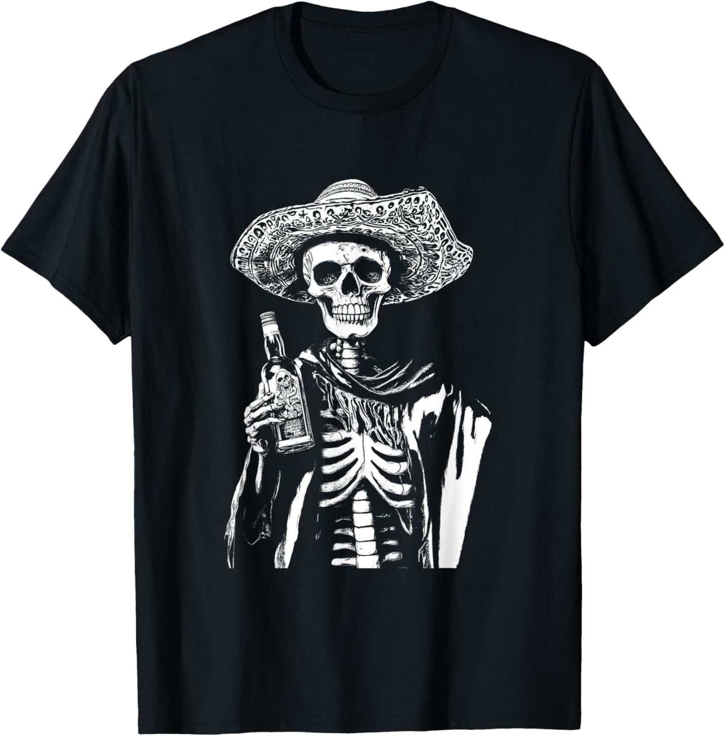 Vintage Skeleton Tequila Mexico Dia De Los Muertos Mexican T-Shirt - T-Shirt | Black