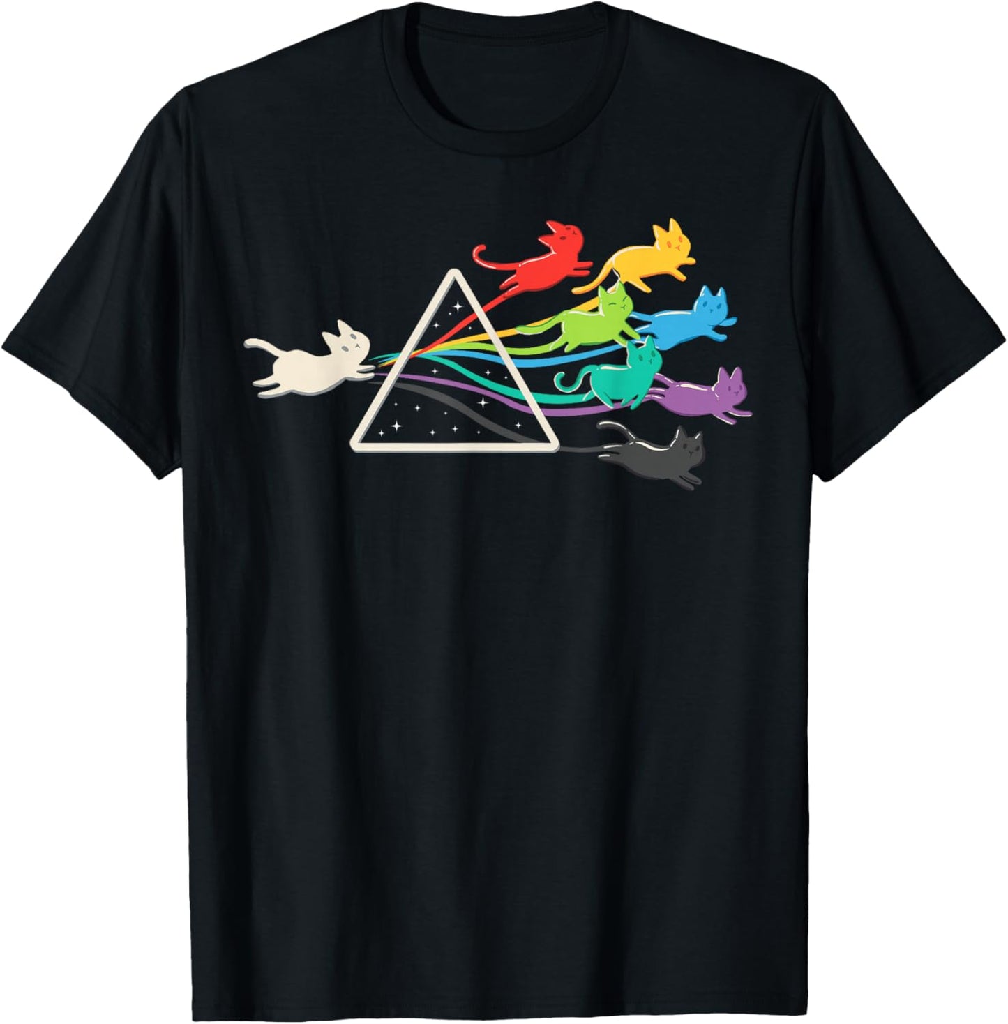 Cat Prism Rainbow Light - Physics - Science Spectral Cat T-Shirt - T-Shirt | Black