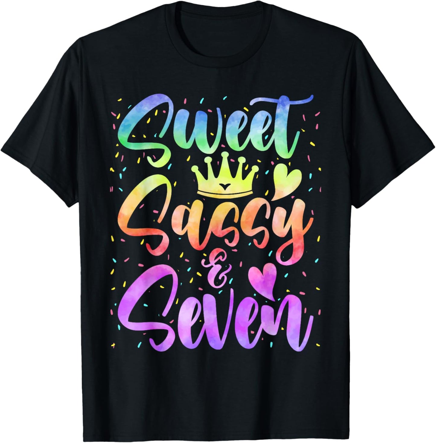 Sweet Sassy and Seven Girls Birthday Tie Dye 7 Year Old Kids T-Shirt - T-Shirt | Black