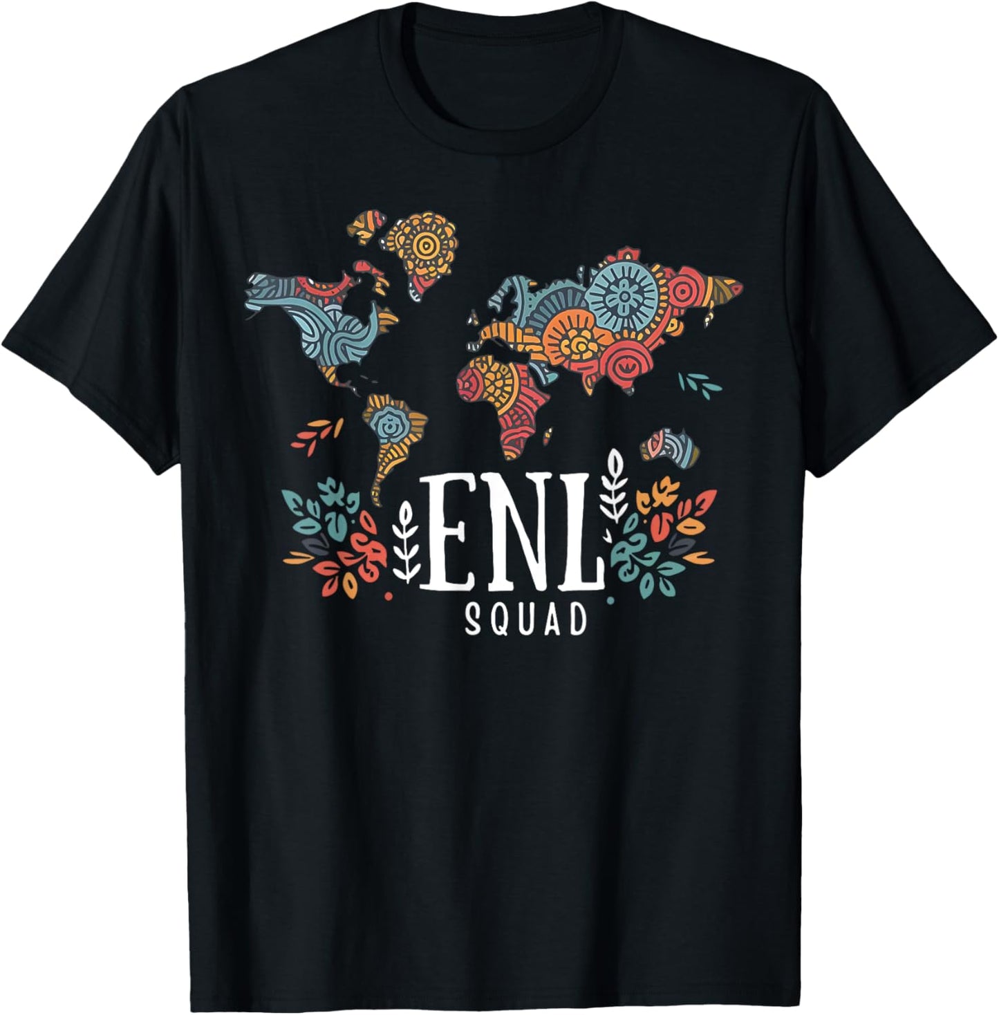 Retro Floral ENL Squad Teacher English New Language Teams T-Shirt - T-Shirt | Black