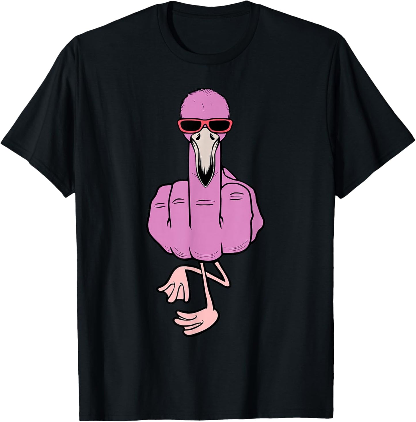 Middle Finger Pink Flamingo Offensive Rude Tropical Bird T-Shirt - T-Shirt | Black