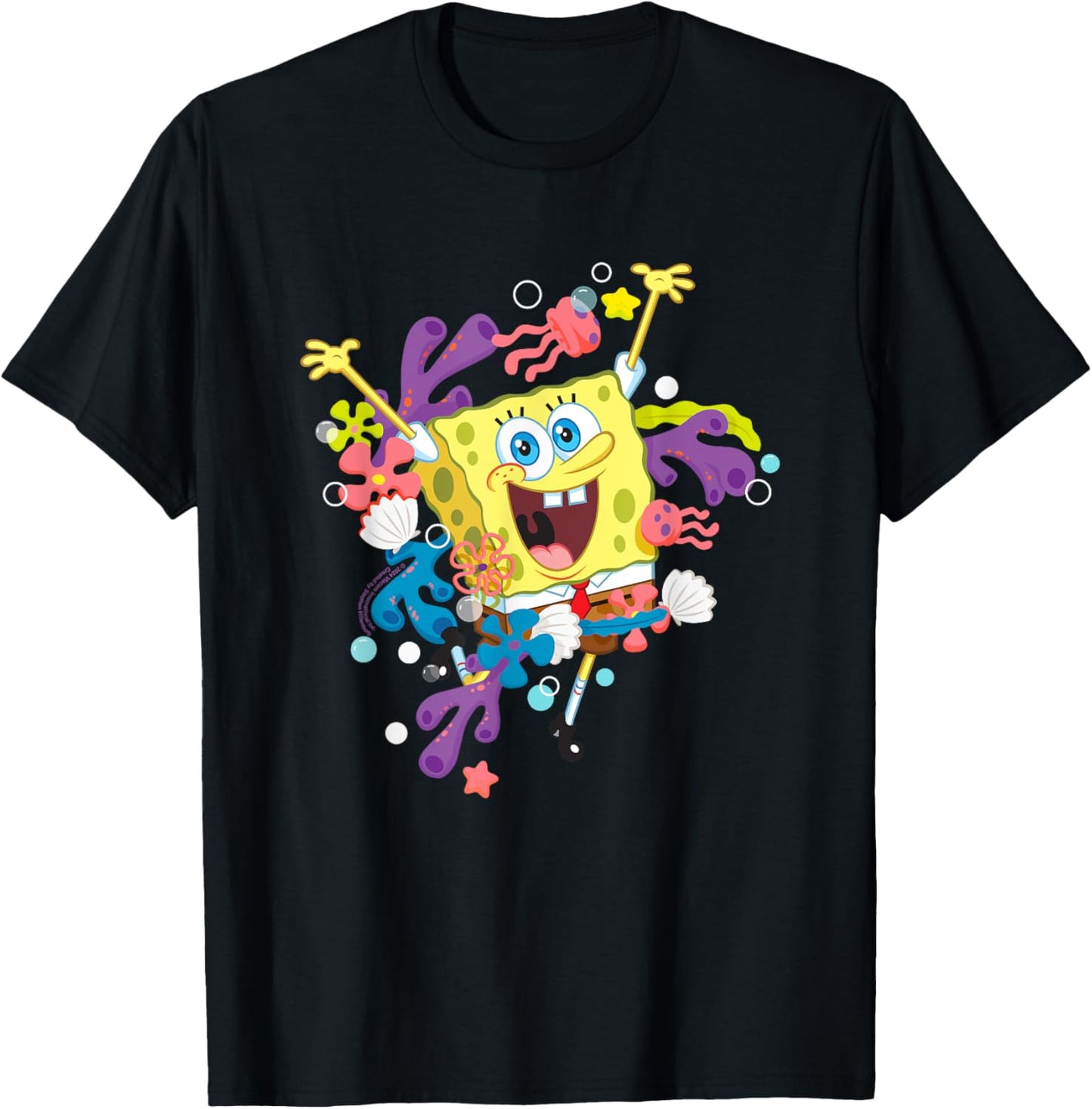 SpongeBob SquarePants Corals Flowers & Jellyfish Portrait T-Shirt - T-Shirt | Black