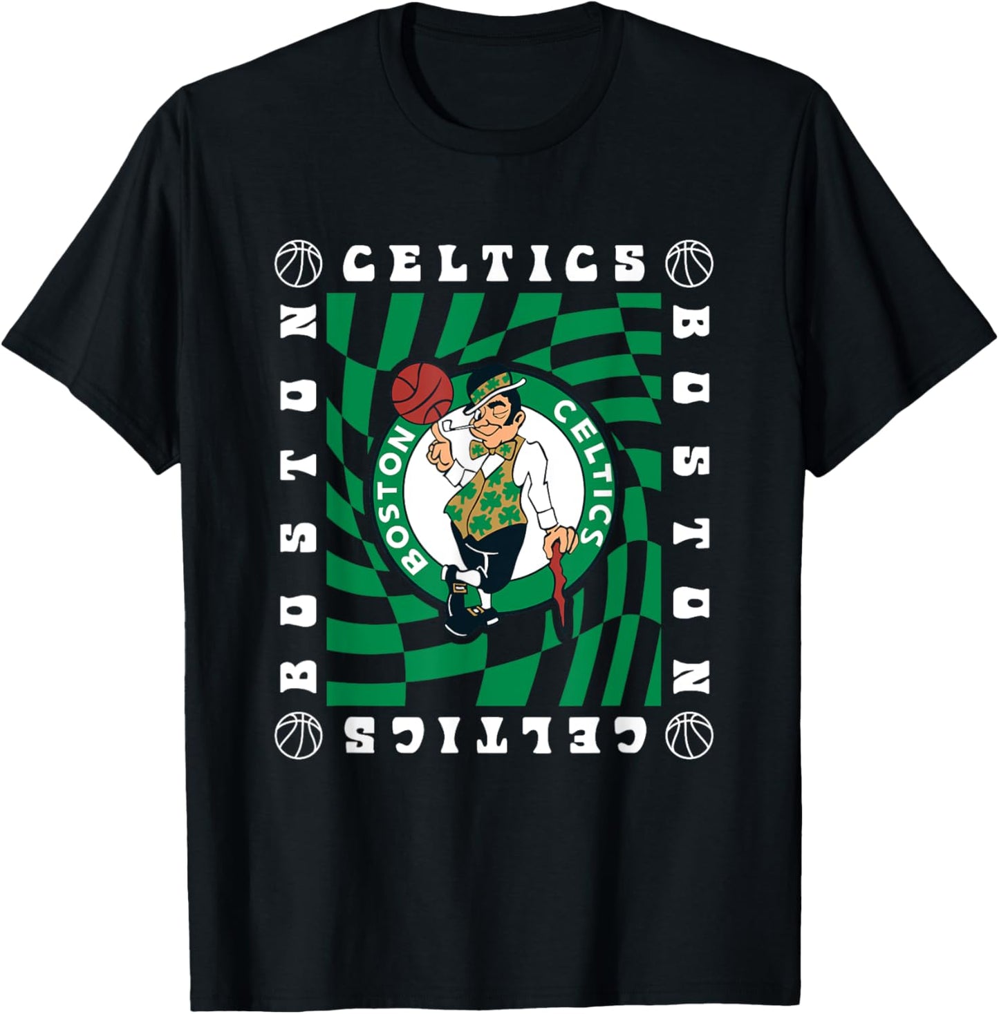NBA Boston Celtics Retro Checkerboard Wave T-Shirt - T-Shirt | Black