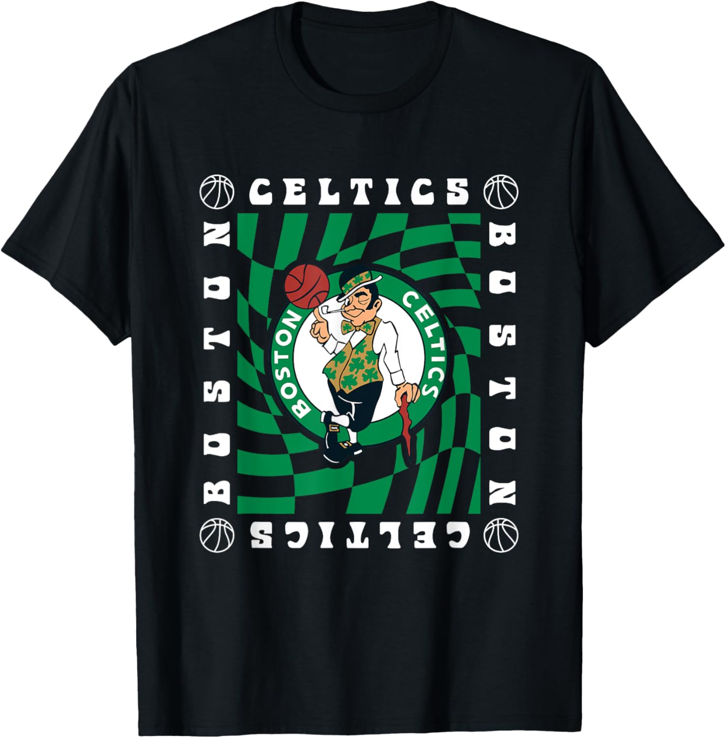 NBA Boston Celtics Retro Checkerboard Wave T-Shirt - T-Shirt | Black