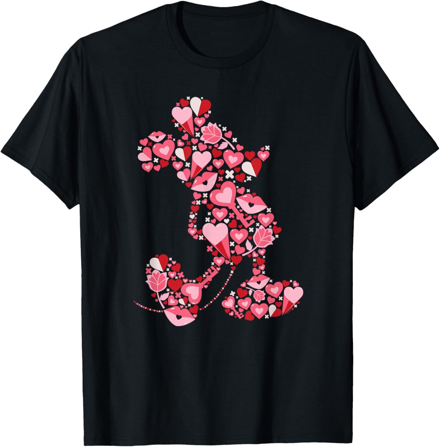 Disney Mickey Mouse Silhouette with Valentine’s Day Hearts T-Shirt - T-Shirt | Black