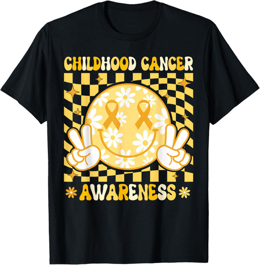 We Wear Gold For Childhood Cancer Awareness Month Smile Face T-Shirt - T-Shirt | Black