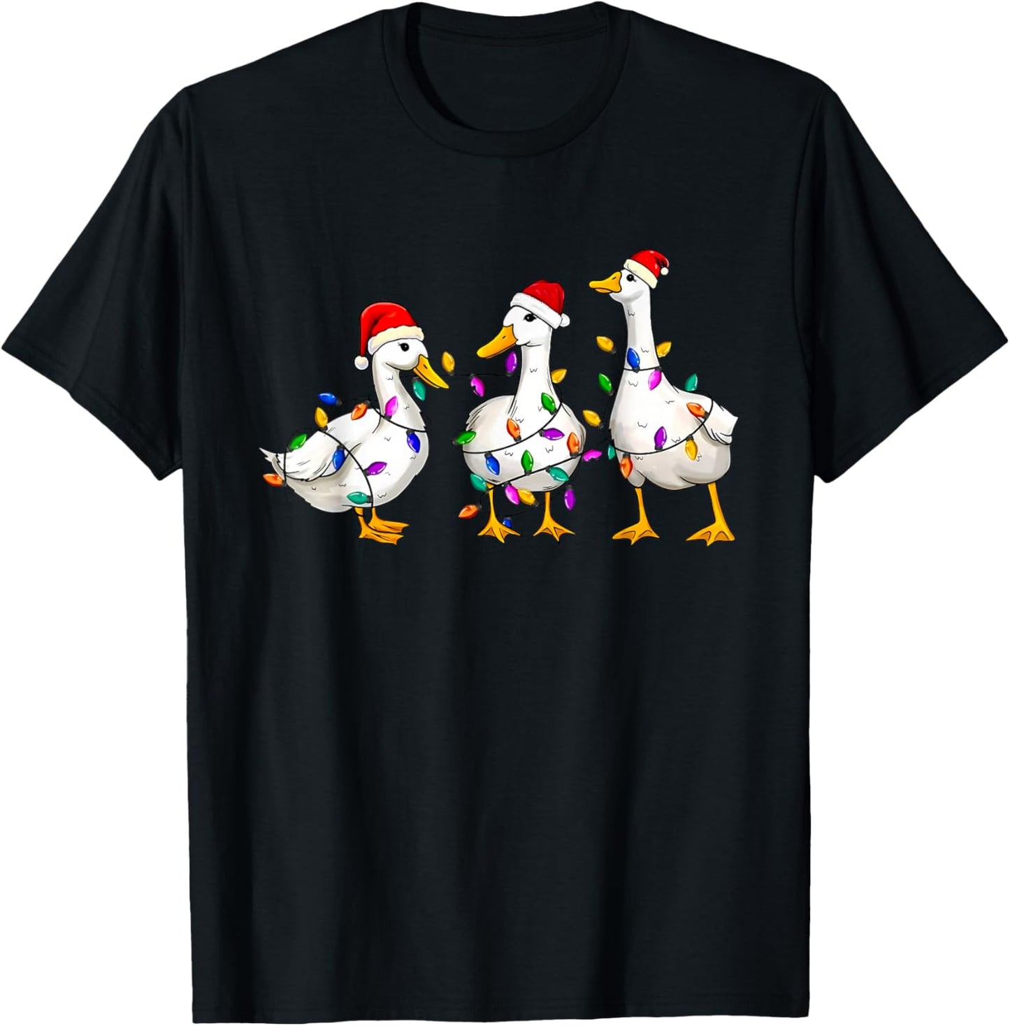 Merry Christmas Duck Christmas Lights Duck Lover Men Women T-Shirt - T-Shirt | Black