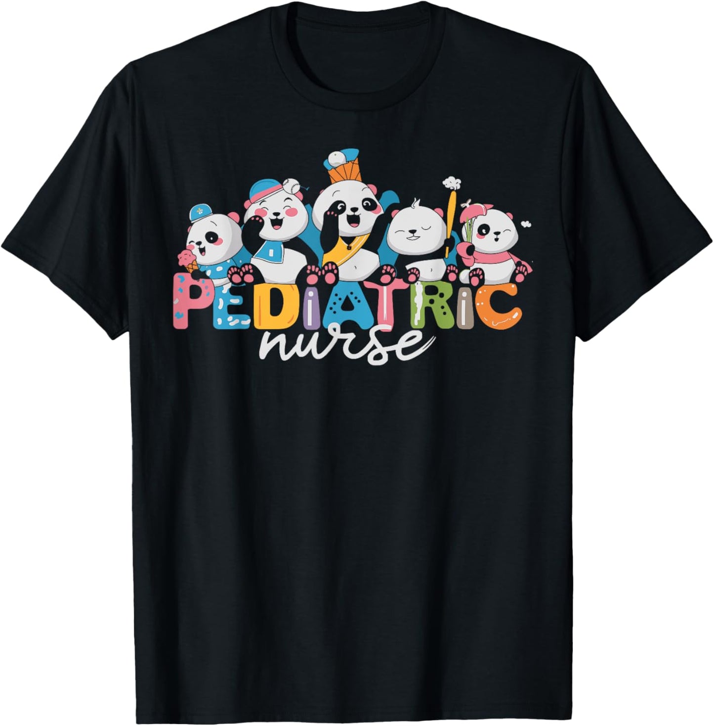 Funny Pediatric Nurse Panda For Picu Or Nicu Pediatrics T-Shirt - T-Shirt | Black