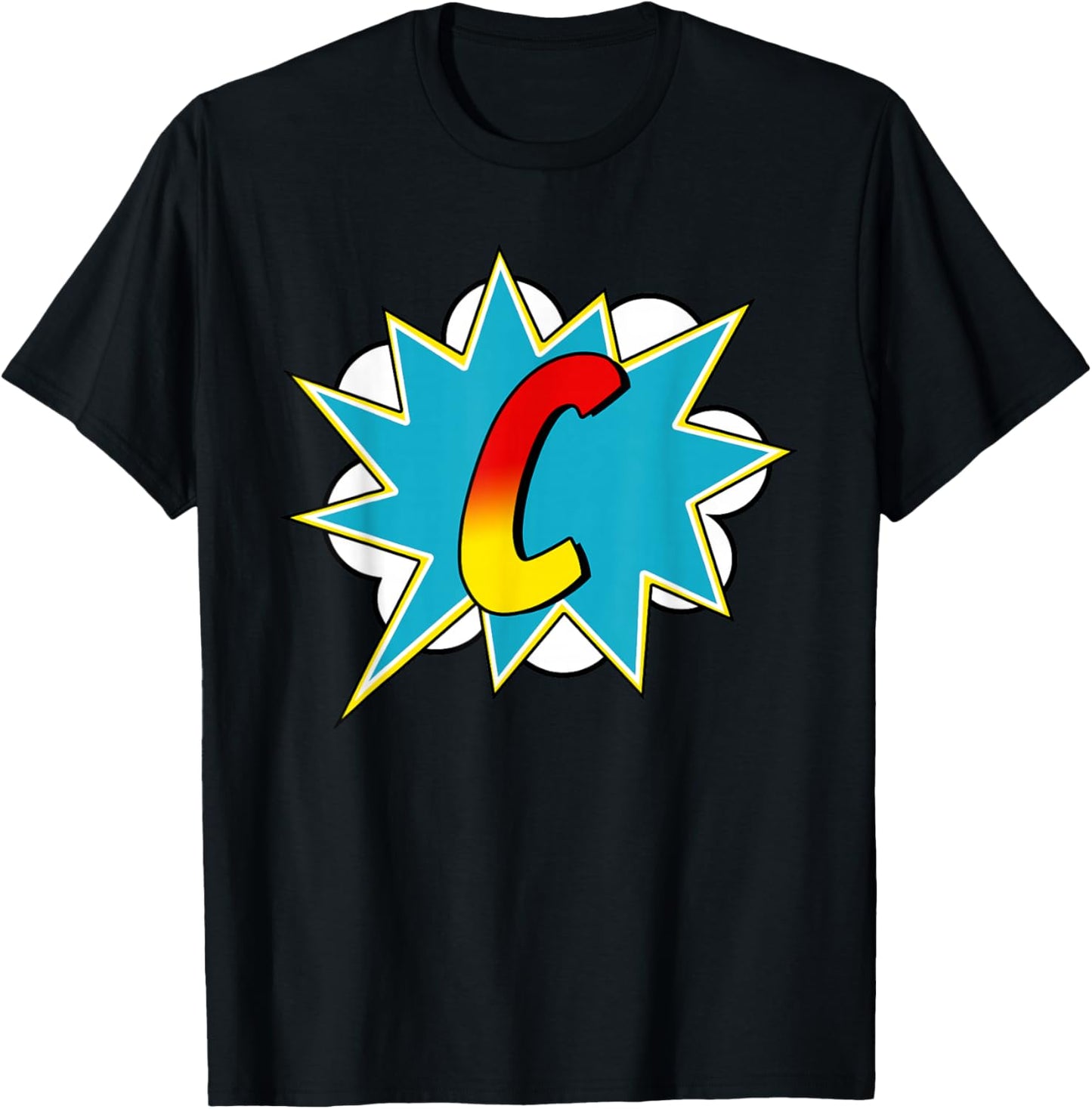 Letter C Superhero Name Comic Letter Retro Costume T-Shirt - T-Shirt | Black