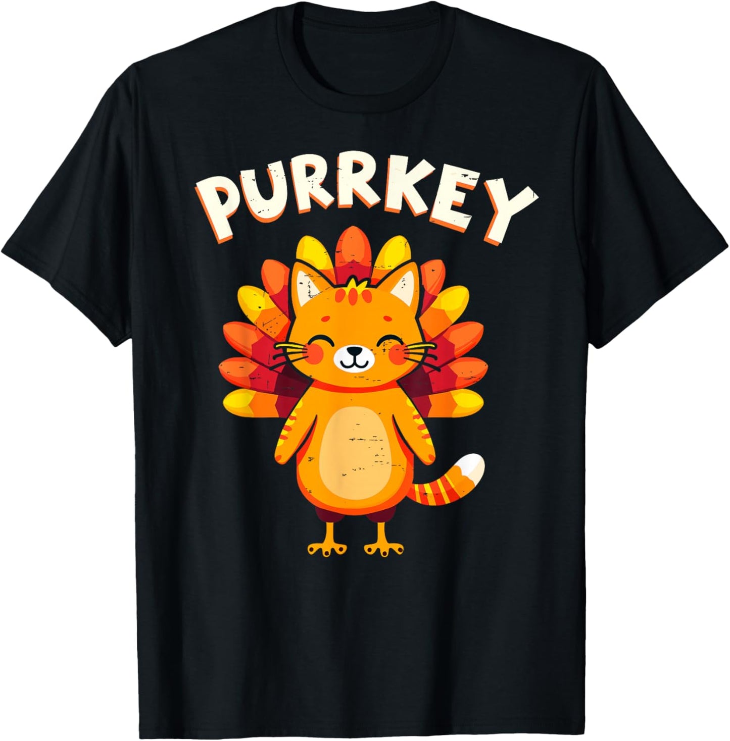 Funny Purrkey Turkey Cat Thanksgiving Day Cats Lover Cat Mom T-Shirt - T-Shirt | Black