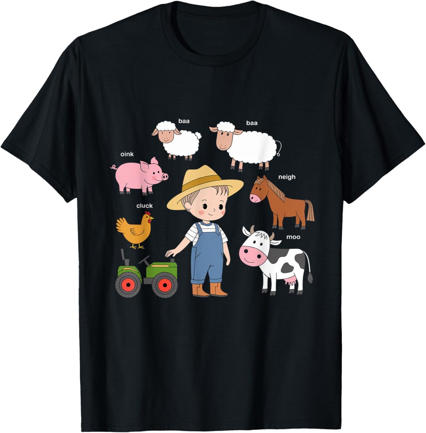 Farm Animals Sounds Oink Baa Neigh Cluck Moo Toddler Farmer T-Shirt - T-Shirt | Black