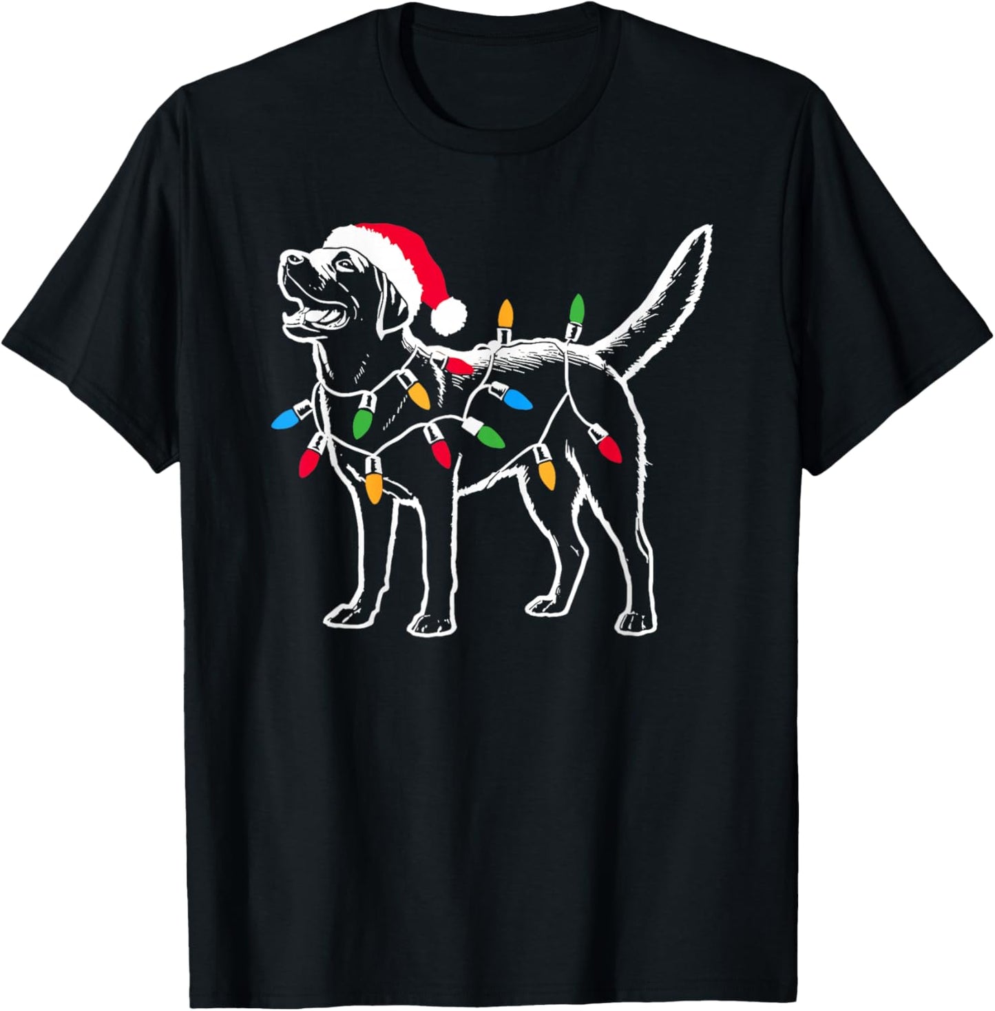 Funny Santa Labrador Retriever Christmas Lights Dog Lover T-Shirt - T-Shirt | Black