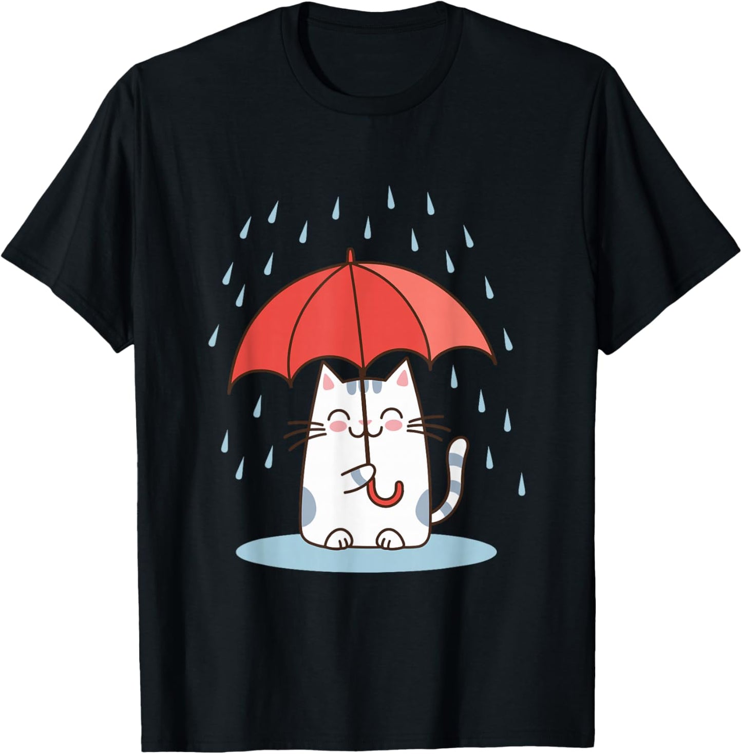 Raining Cat Under Umbrella Autumn Cat T-Shirt - T-Shirt | Black