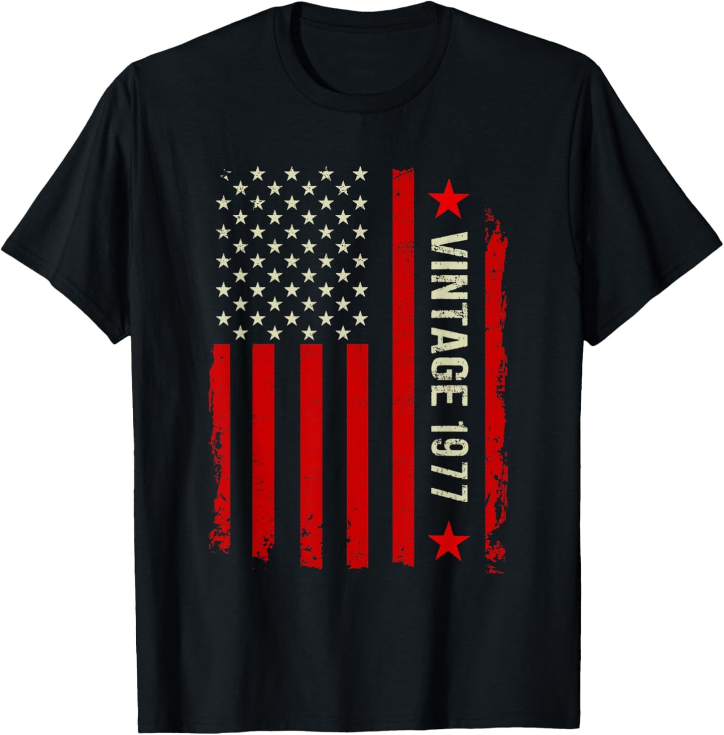 Vintage 1977 48th Birthday Gifts 48 Years Old American Flag T-Shirt - T-Shirt | Black
