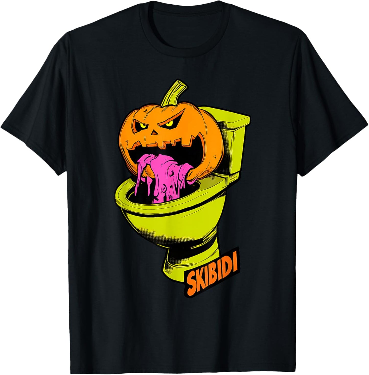 Skibidi Pumpkin Funny Halloween Toilet Kids Fun Crazy Slang T-Shirt - T-Shirt | Black
