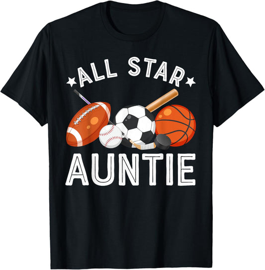 All Star Auntie Of The Birthday Boy Basketball Soccer Sport T-Shirt - T-Shirt | Black