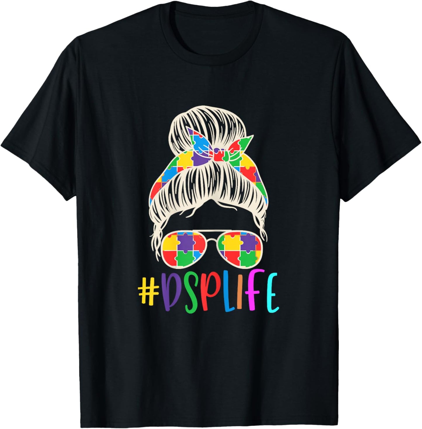 DSP Life Direct Support Professional Women Messy Bun Bandana T-Shirt - T-Shirt | Black