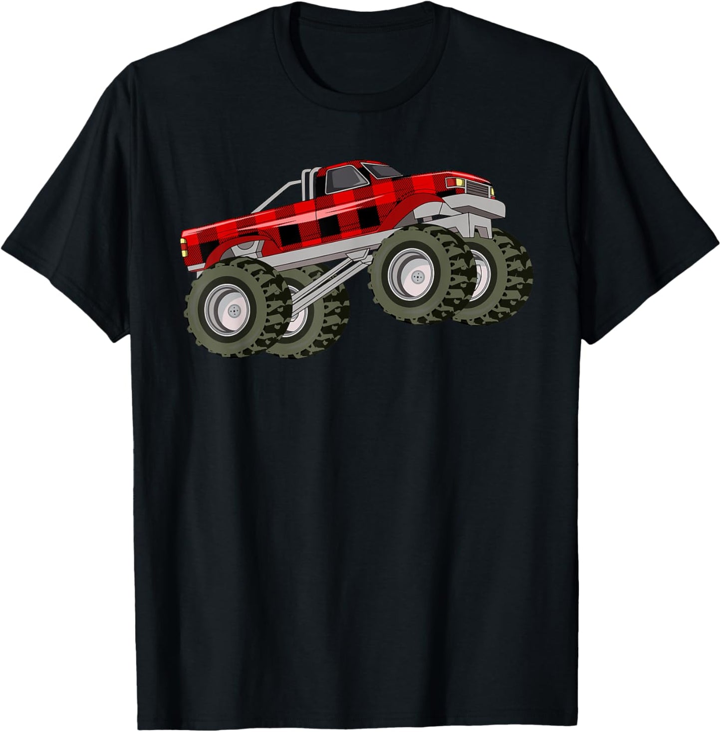 Buffalo Plaid Christmas Monster Truck Pajama Toddlers Youths T-Shirt - T-Shirt | Black