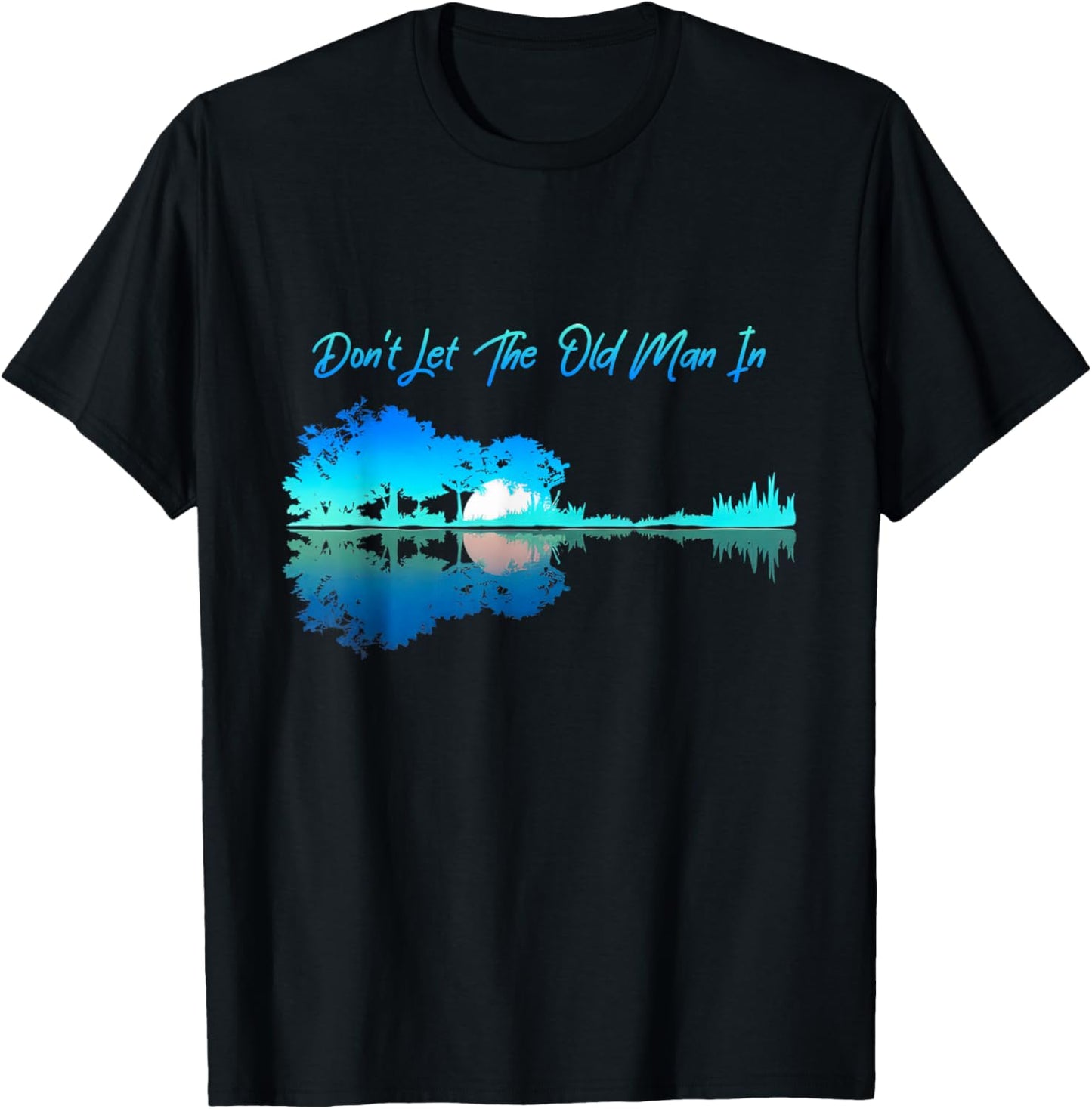 DON'T LET THE OLD MAN IN' Graphic 90s Western Playing Guitar T-Shirt - T-Shirt | Black