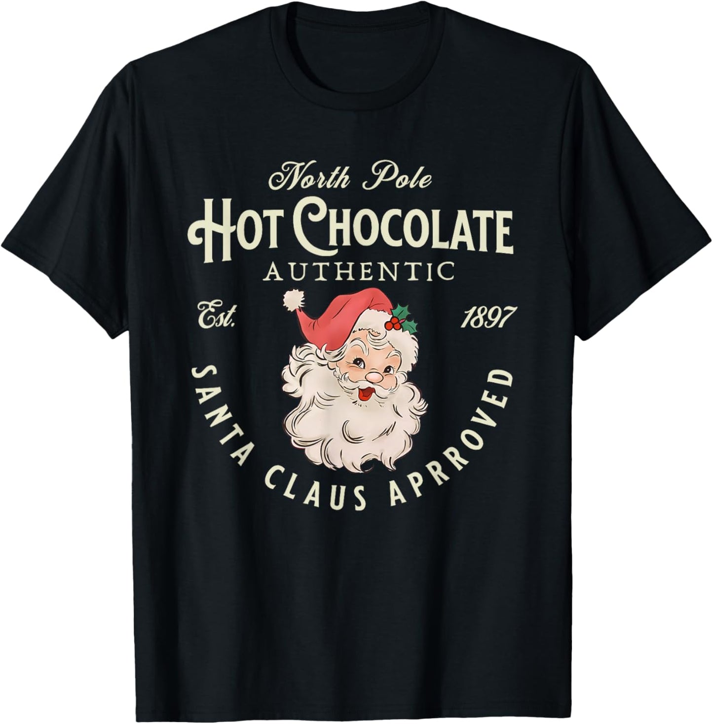 Retro Funny Santa Clause North Pole Hot Chocolate Christmas T-Shirt - T-Shirt | Black
