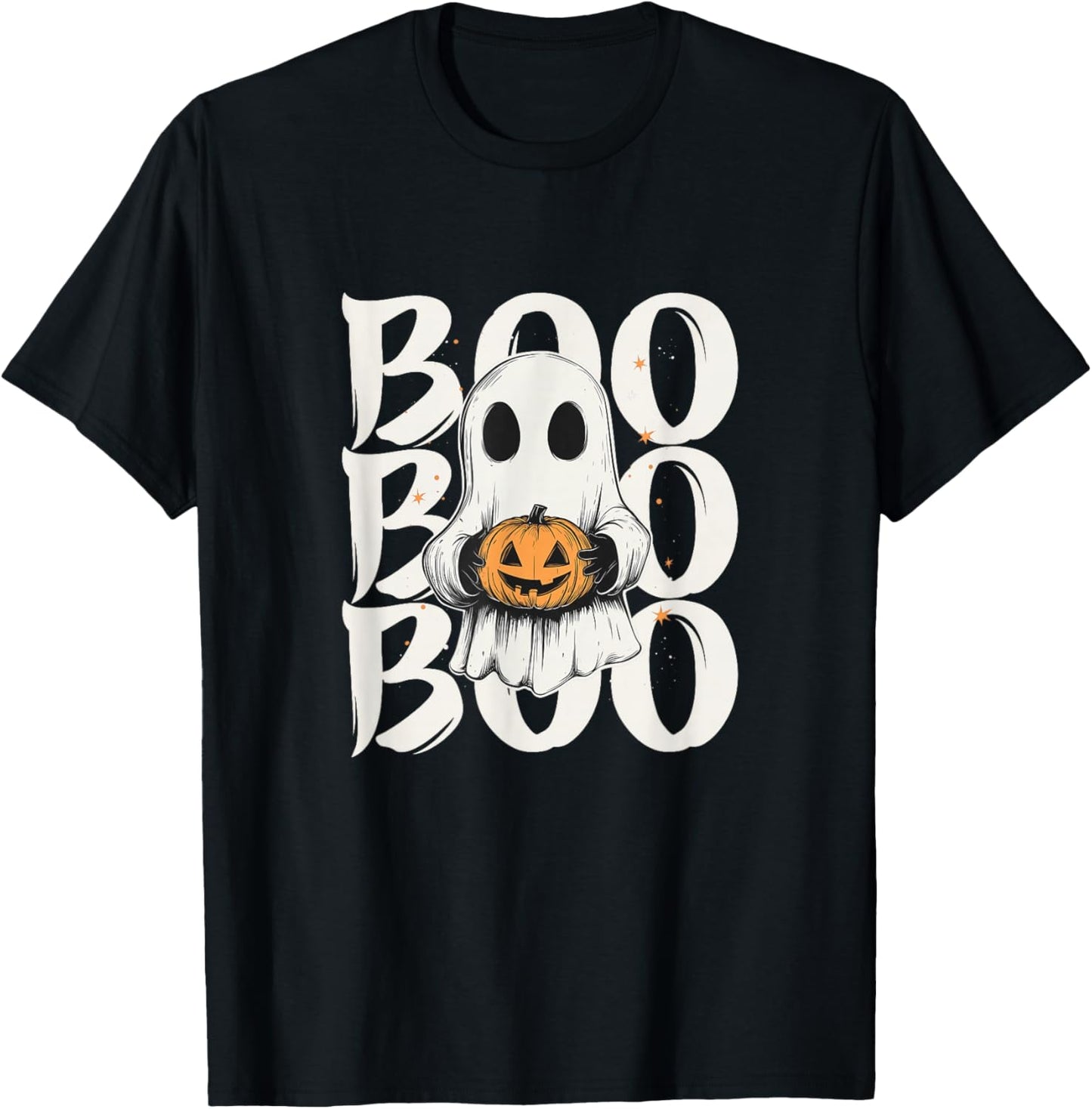Ghost with Pumpkin "Boo" Halloween T-Shirt - T-Shirt | Black