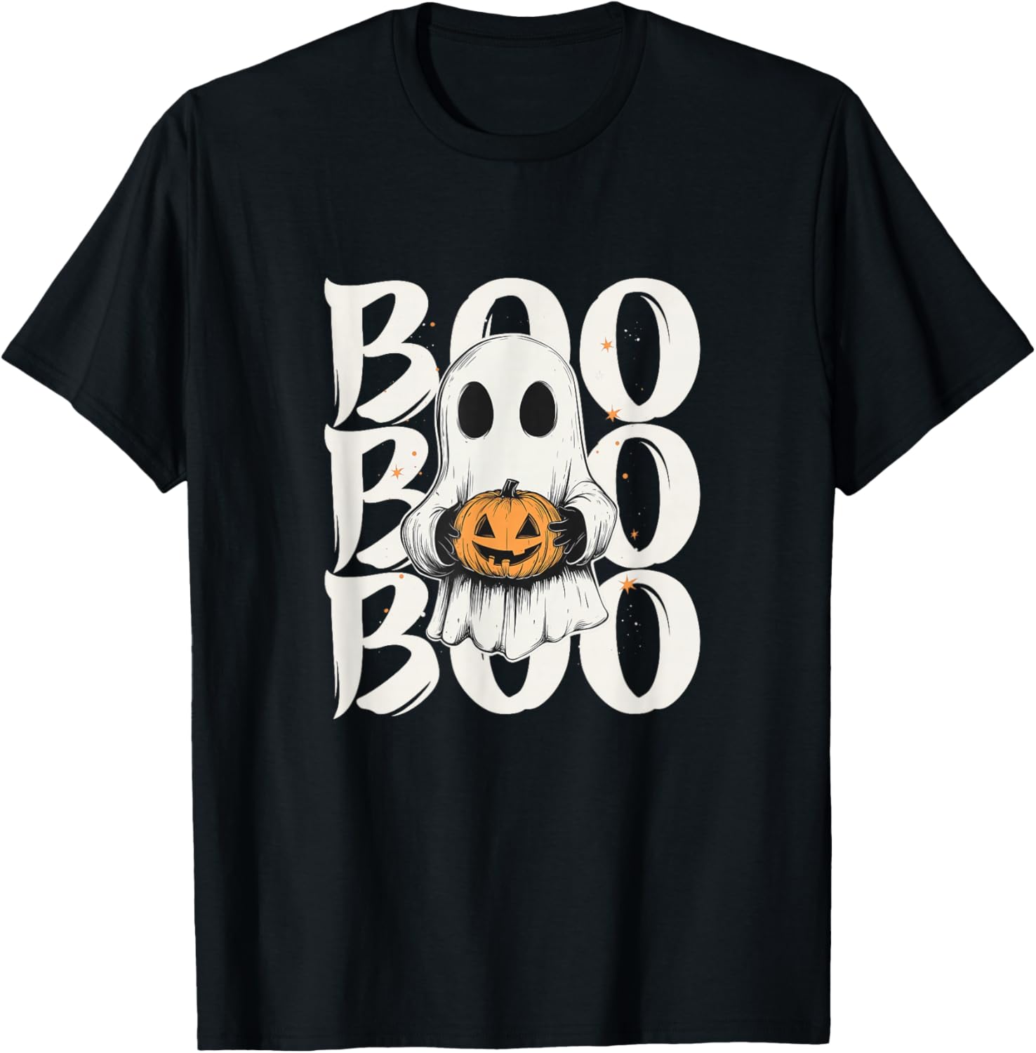 Ghost with Pumpkin "Boo" Halloween T-Shirt - T-Shirt | Black