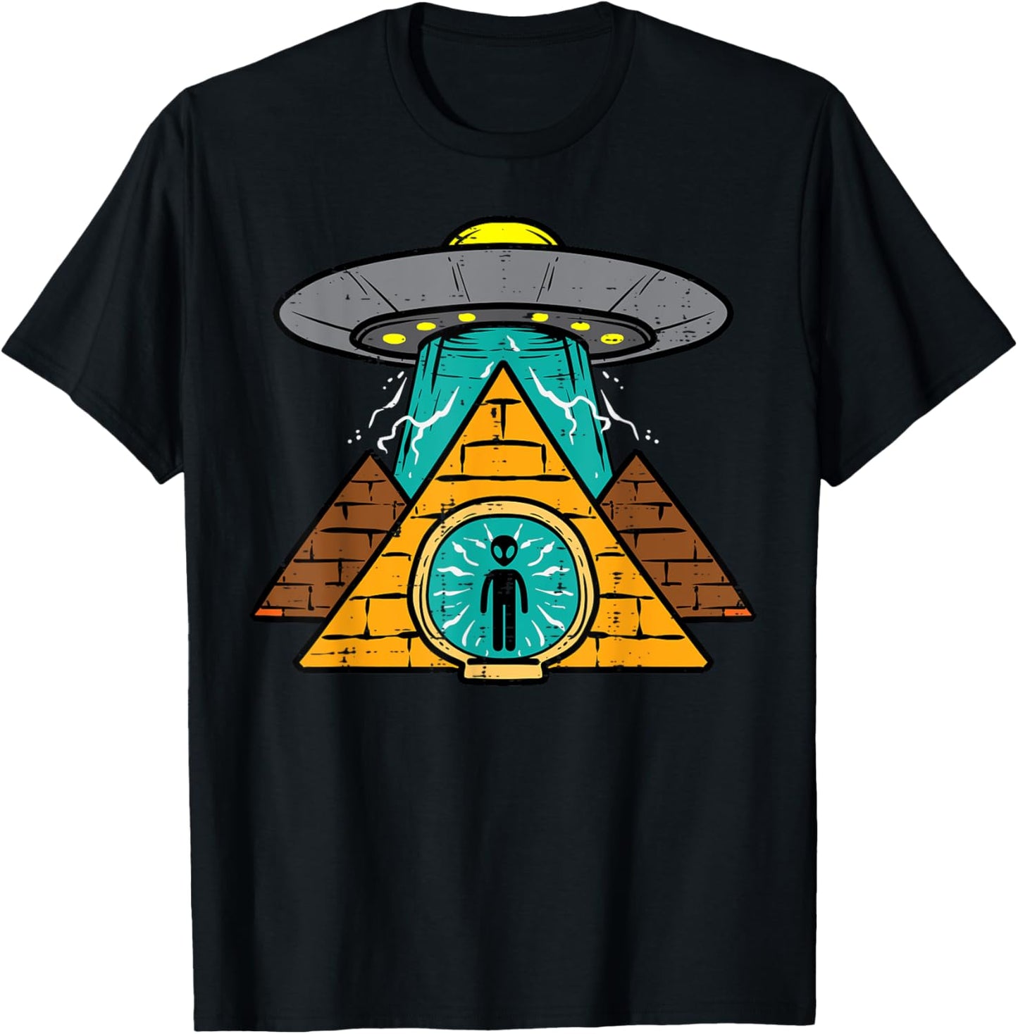 Alien Ufo Pyramid Funny Conspiracy Science Men Women Kids T-Shirt - T-Shirt | Black